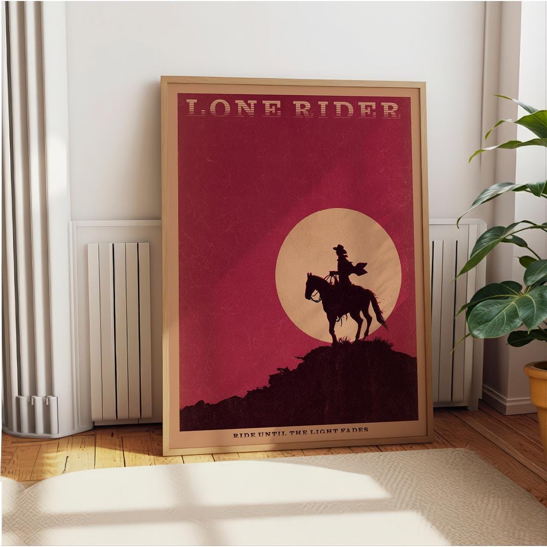 Lone Rider Western Poster | Vintage Cowboy Wall Art | Cinematic Desert ...