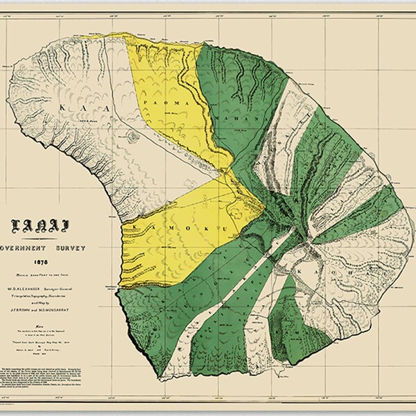 Lanay 1878 Government Survey Map History Print Wall Decor / Antique Map Print of Lanai 1878 Bedroom Wall Decor  / Home Wall Posters wall art