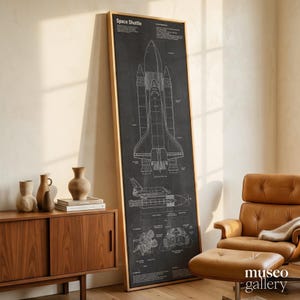 Space Shuttle Blueprint Vertical Canvas | NASA Orbiter Technical Wall Art | Aerospace Design Decor