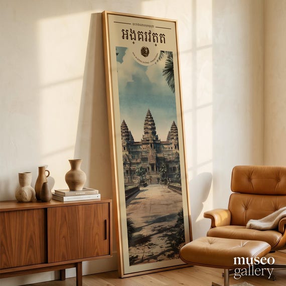 Angkor Wat Cambodia Canvas Art | Khmer Temple Wall Decor | Vintage Southeast Asia Travel Scene