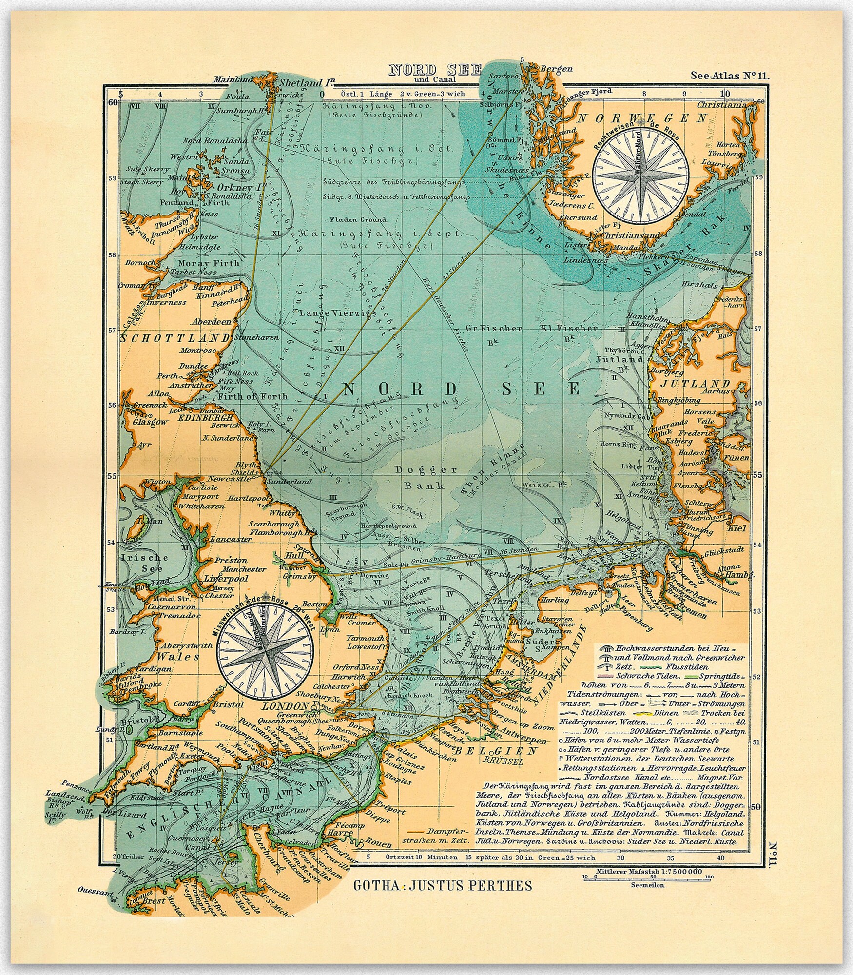 Nord See Justus Perthes Map Poster / Viking Wall Decor, Viking Gifts ...
