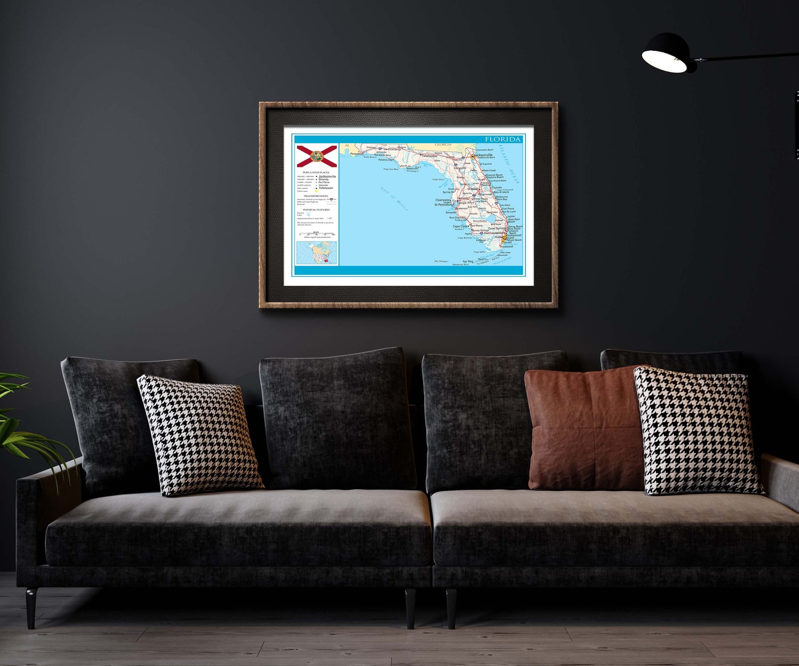 Map of Florida State Wall Art / Home Decor Map of Florida, Map of