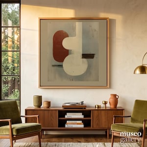 Modern Abstract Geometry Canvas | Minimal Rust and Cream Wall Art | Contemporary Constructivist Decor