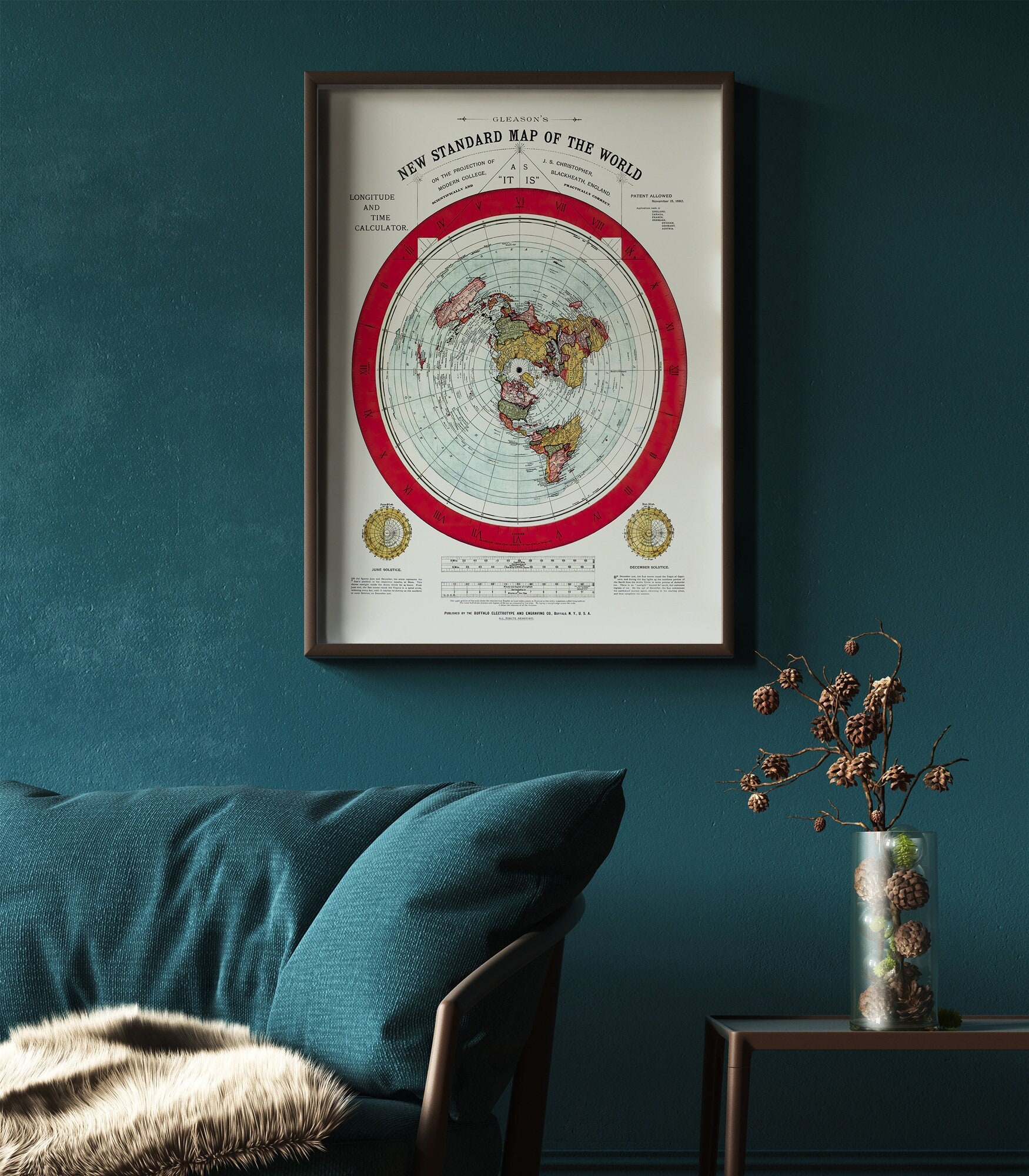 1892 Flat Earth Map Alexander Gleason's New Standard Map of the