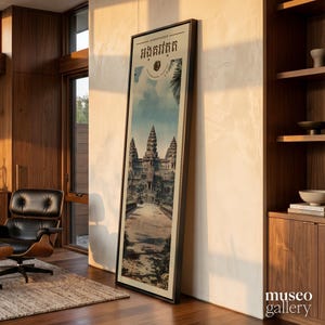 Quadro su tela di Angkor Wat, Cambogia / Decorazione murale del tempio Khmer / Scena di viaggio vintage del Sud-est asiatico immagine 4