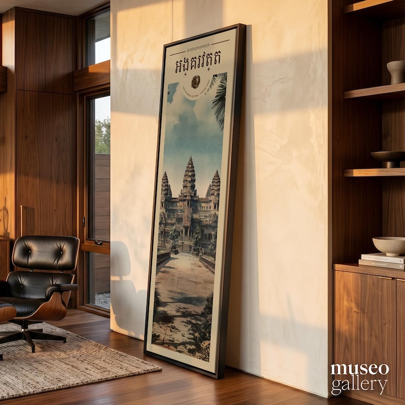 Quadro su tela di Angkor Wat, Cambogia / Decorazione murale del tempio Khmer / Scena di viaggio vintage del Sud-est asiatico immagine 4
