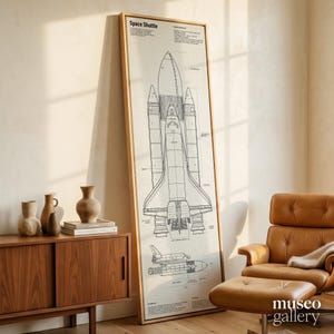 Reusable Spacecraft Diagram Vertical Canvas | Booster System Wall Art | Space Shuttle Engineering Decor