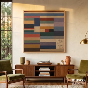 Abstract Geometric Square Canvas | Korean Jogakbo Ink Bamboo Wall Art | Minimalist Asian Decor