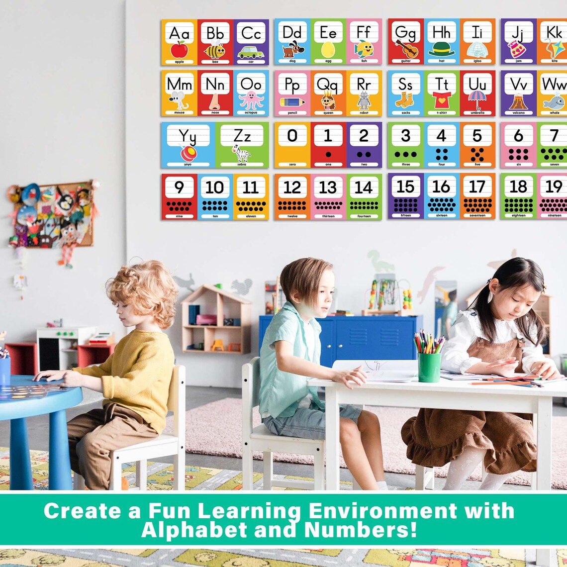 Set of 16 Alphabets and Numbers Learning Posters, Educational Posters ...