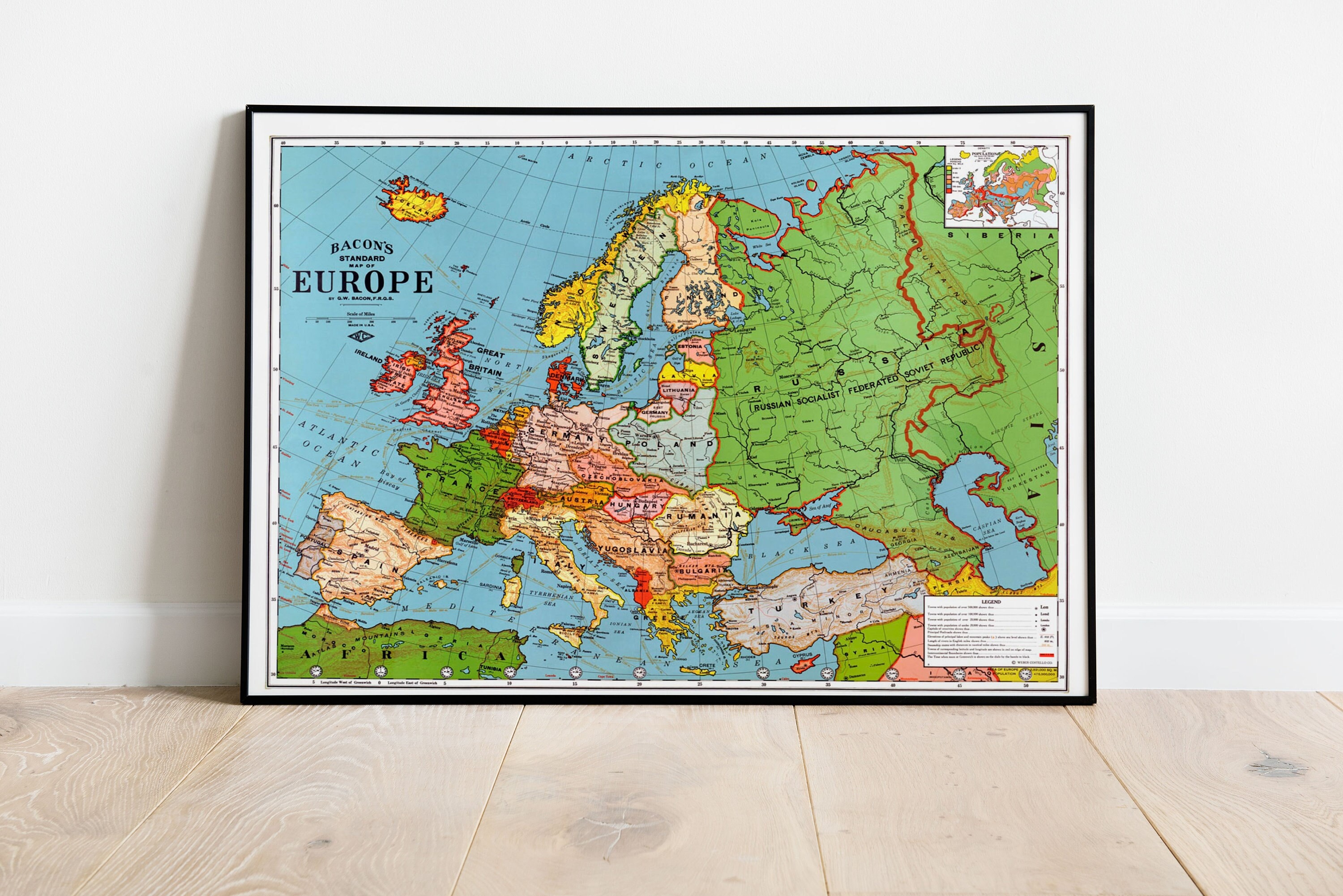 Europe Vintage Style Map of Europe in the Interwar Years 1923 Classic 