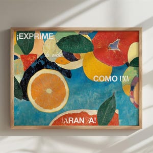 Impresión artística de collage de cítricos – Póster de pared de naranja española – Decoración de cocina jugosa – Póster, marco e impresión en lienzo