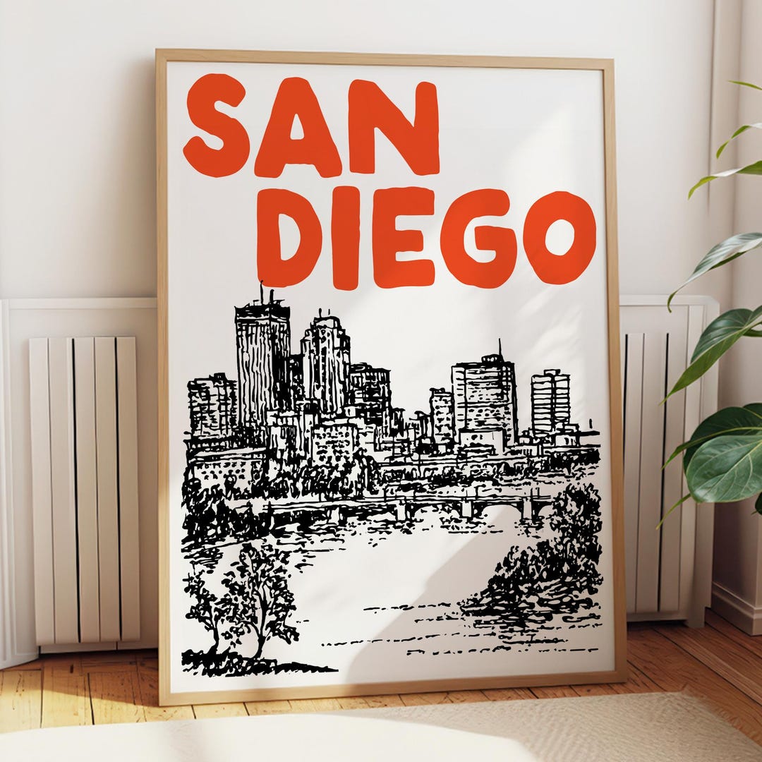 San Diego City Skyline Wall Art | California Coastal Skyscraper Poster ...