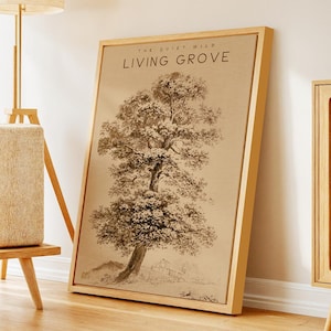 Tall Tree Illustration in Vintage Woodland Style – Framed and Wrapped Canvas