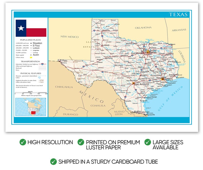 Texas Map Detailed Map Of Texas State Texan Geography Wall Decor Texas Il 794xN.4374653952 9rby
