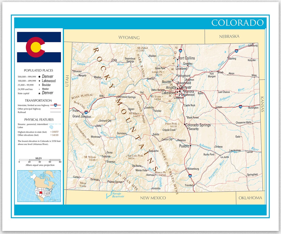 Colorado Map Wall Decor / Vintage Colorado Wall Map, Satellite Map of ...