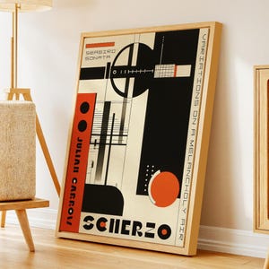 Abstract Geometric Bauhaus Style Canvas Art – Modern Minimalist Wall Art – Framed and Wrapped Canvas