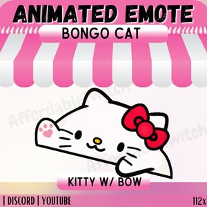 Animated Bongo Cat Kitty with bow Inspired Emote Gif Twitch YouTube Discord Kitten Cute Kawaii Meow Dance Anime Heart Emotes Affordable
