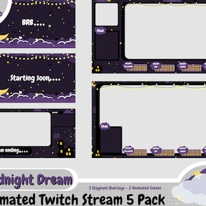 Animiertes gruselige Mitternachtswolken Twitch Paket | Overlays, Panels und Szenen | Schwarz, Lila, Sternenklare Wolken Raum Himmel Mond Thema Halloween