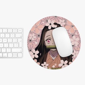 Anime Girl Gaming Demon Inspired Mouse Pad | Pink Cherry Blossom