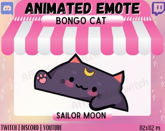 Animado Bongo Cat Sailor Moon Inspired Emote Gif Twitch YouTube Discord Kitten Cute Kawaii Meow Dance Luna Anime Kitty Emotes Asequible
