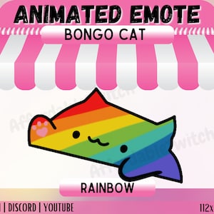 Animated Bongo Cat Emote Rainbow Gif Twitch YouTube Discord Kitten Cute Kawaii Meow Dance Gay Pride Kitty Emotes  | Affordable and Adorable