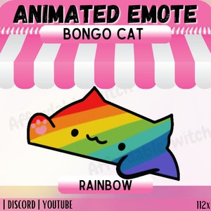 Animated Bongo Cat Emote Rainbow Gif Twitch YouTube Discord Kitten Cute Kawaii Meow Dance Gay Pride Kitty Emotes  | Affordable and Adorable