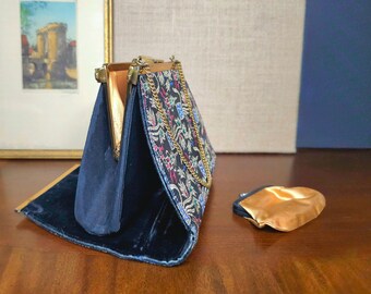 1950s Convertible Evening Handbag Black Silk Brocade Gold Thread PLUS Gold Silk Coin Purse Edwards Bags Ltd Vintage Hollywood Glamorous