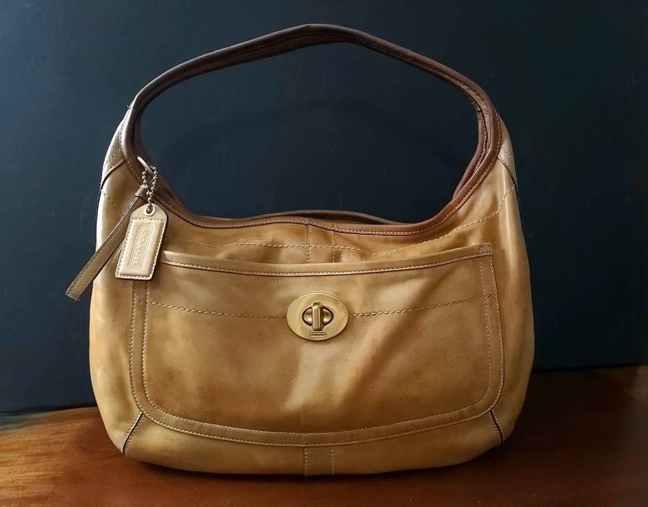 Vintage Coach Large Ergo Natural Glove Tanned Burnished Leather
