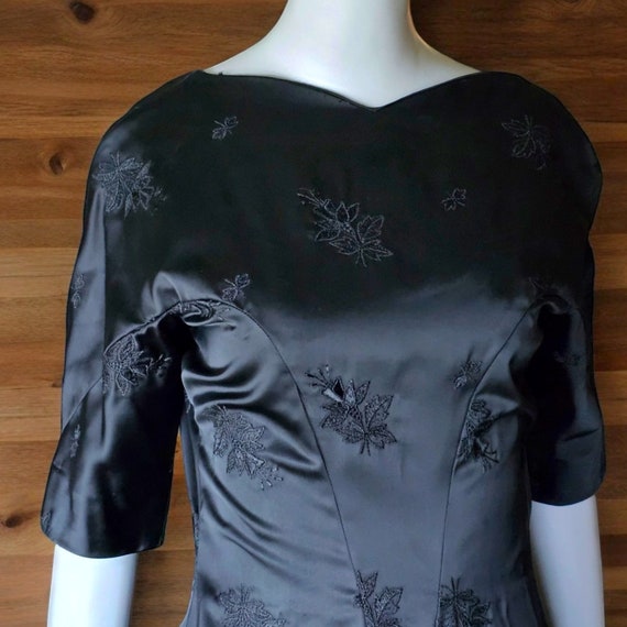 Vintage Black Satin Jacquard Asian Styled Dress E… - image 10
