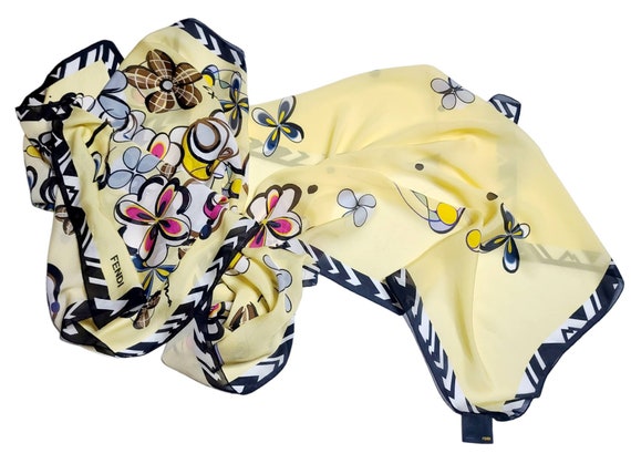 Fendi 70" Long Silk Scarf Made in Italy Vintage D… - image 1