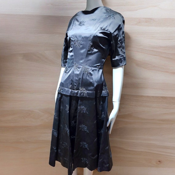 Vintage Black Satin Jacquard Asian Styled Dress E… - image 3