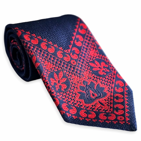 60s Oleg Cassini Tie by Burma Blue and Red Woven … - image 1