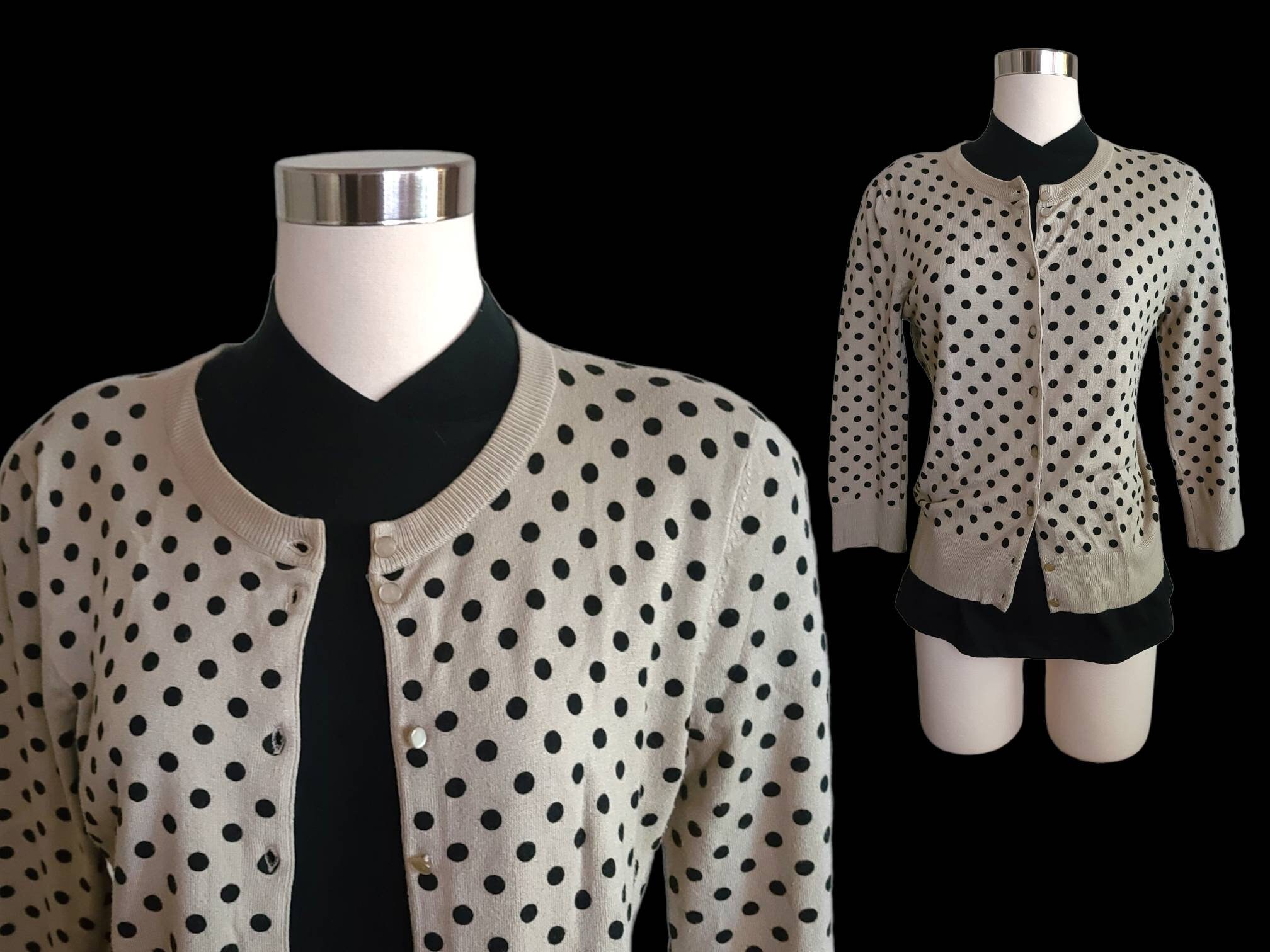 Vintage Black Polka Dot Sweater Cardigan Beige Brown Taupe - Etsy