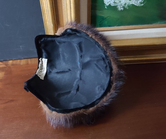 1930's 40's Black Velvet Calot Mink Fur Trim Halo… - image 8