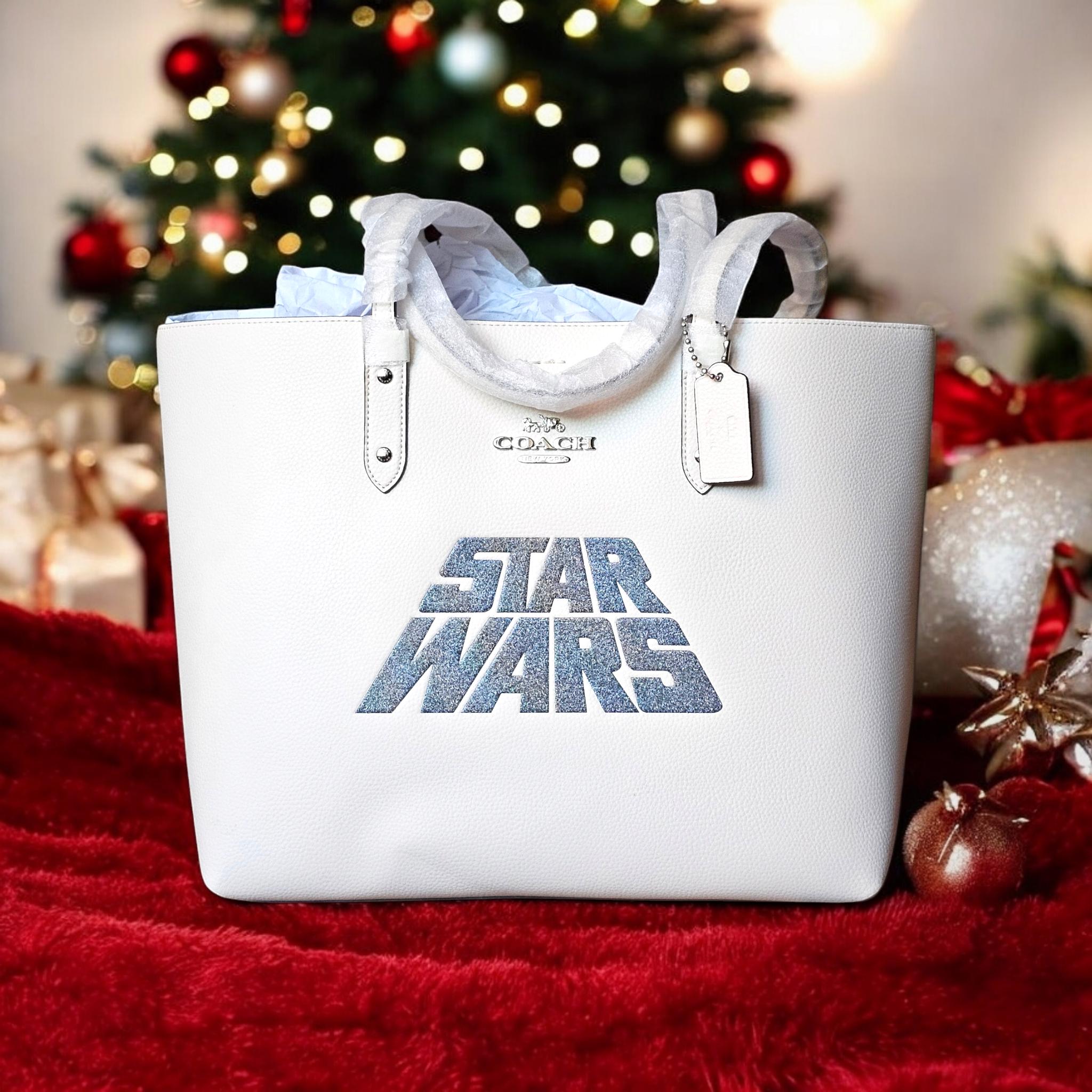 Limited Edition Coach X Star Wars Town Tote With Glitter Logo in Chalk Colored Polished Pebble Leather and Silver Metal Hardware No. F89036 Etsy