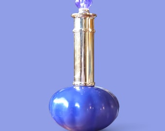 1970s Avon Moonwind Empty Cologne Spray Bottle, Blue/Purple with Gold Trim, 4 ounce Jeanie bottle size