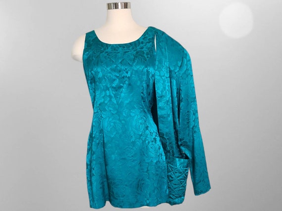 Vintage Pure Silk Suit Dress and Jacket Set Blue … - image 1