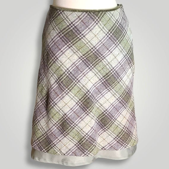 Laura Ashley Vintage Wool Skirt Plaid Green Velve… - image 7