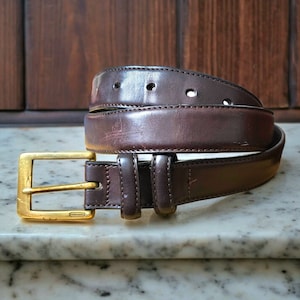 COACH GÜRTEL Braun Leder Massivmessing Schnalle Handgefertigt in Italien Pflanzlich gegerbtes Leder Vtg Herren Größe 42 Zoll / 105 cm Hosen oder Jeans