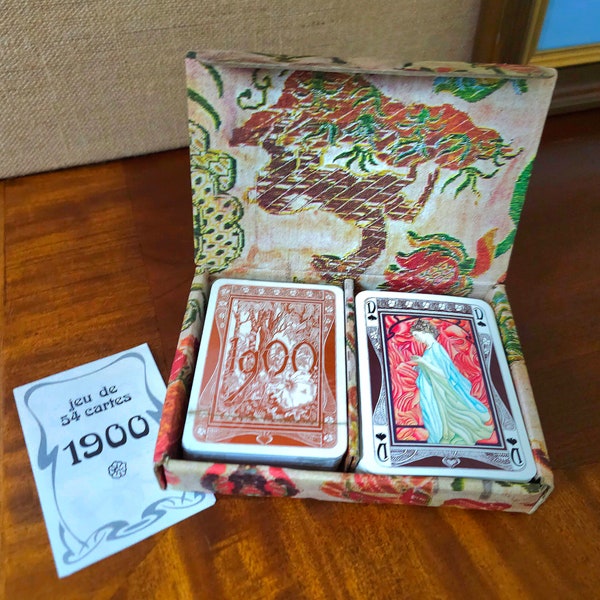 RARE Boxed Set 2 Card Decks - GRIMAUD Art Nouveau 1979 France, Jeu De Cartes 1900, Vintage Deck of Playing Cards, Retro Playing Cards