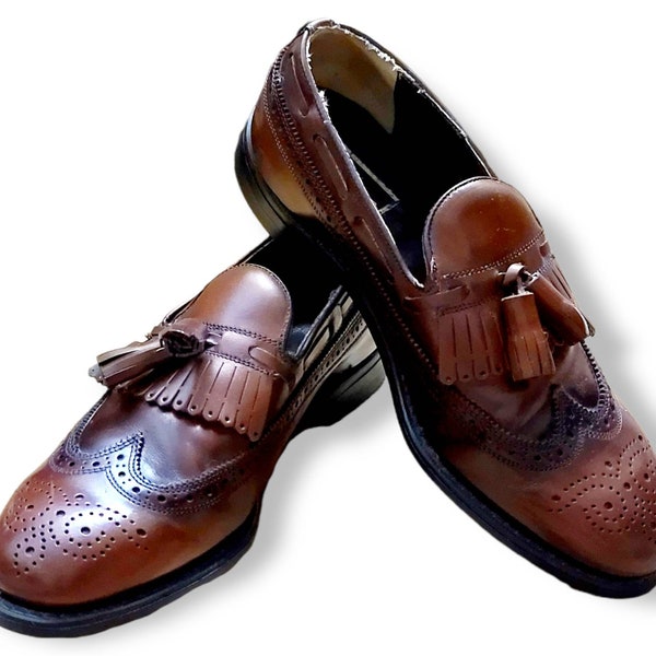 Stuart McGuire Crown Longwing Brogue Kiltie Tassel Loafers Two Toned Shell Cordovan Leather Perforated Wingtips Golfer Dress Shoe