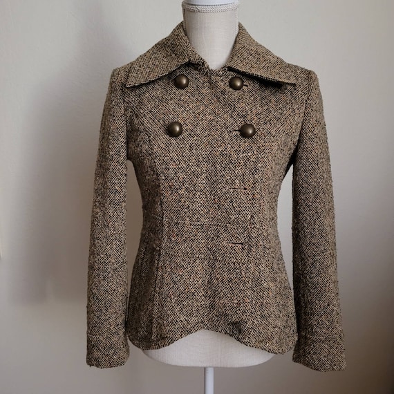 Vintage Candies Tweed Double Breasted Jacket 90s Peplum Blazer