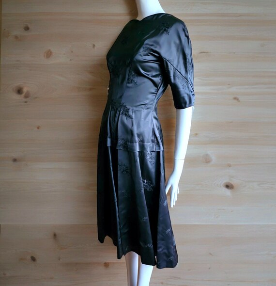 Vintage Black Satin Jacquard Asian Styled Dress E… - image 5