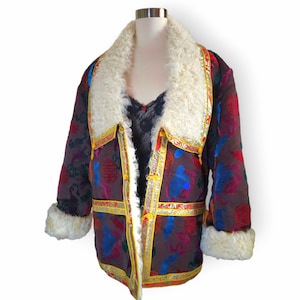 Penny Lane Coat Curly Mongolian Lamb Fur Fully Lined Embroidered Trim Frog Closure Tibetan Lamb Fur Festival Jacquard Tang Suit Coat