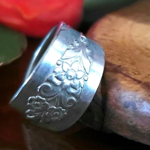Boho Flower Spoon Rings 9, Repurpose Upcycle Hand Forged Silverware Art Free Form Avant Garde