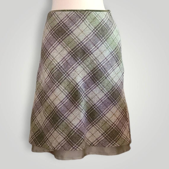 Laura Ashley Vintage Wool Skirt Plaid Green Velve… - image 8