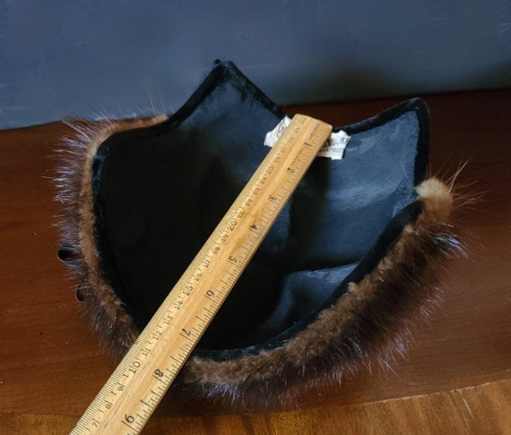 1930's 40's Black Velvet Calot Mink Fur Trim Halo… - image 6