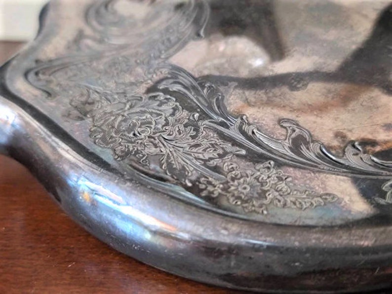 Art Nouveau Etched Silver Plate Hand Held Mirror With Beveled Etsy