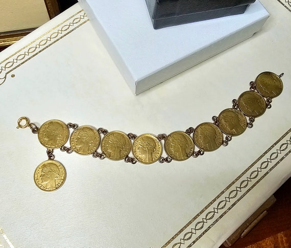 Vintage French Coins Link Bracelet 50 Centimes Co… - image 3