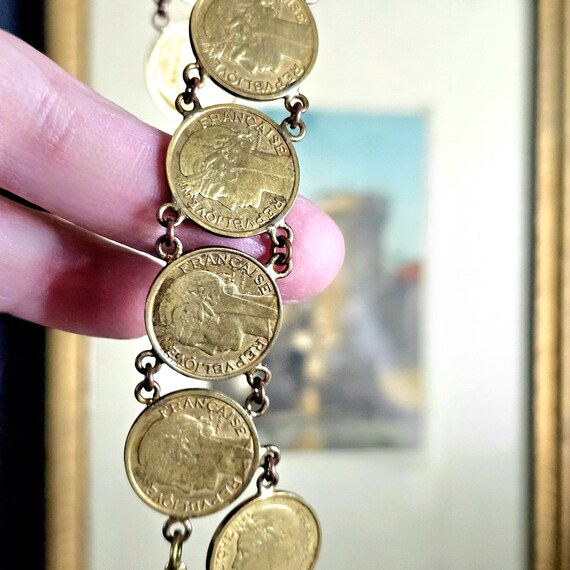 Vintage French Coins Link Bracelet 50 Centimes Co… - image 2